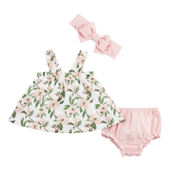 Mud Pie Baby Girls Outfit Sets Bundle Lot Rose Bow Romper Magnolia Pinafore 3-6m - Picture 8 of 9